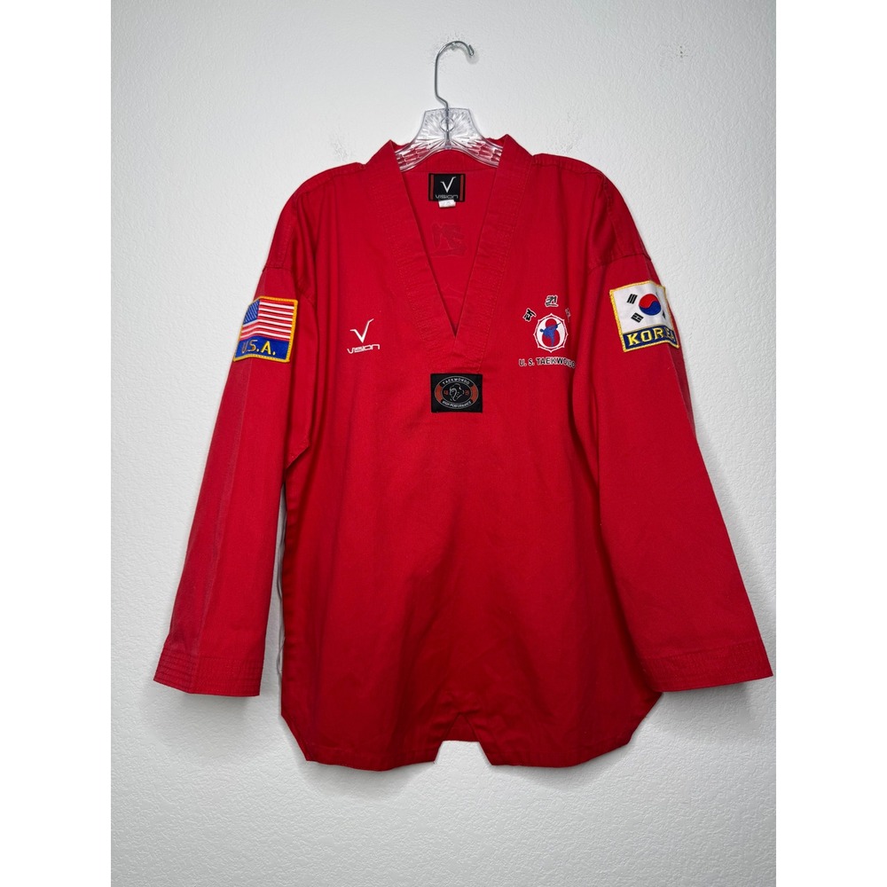Vision Kids Red US Taekwondo Black Belt Club Uniform Top Size 3/170 Dobok